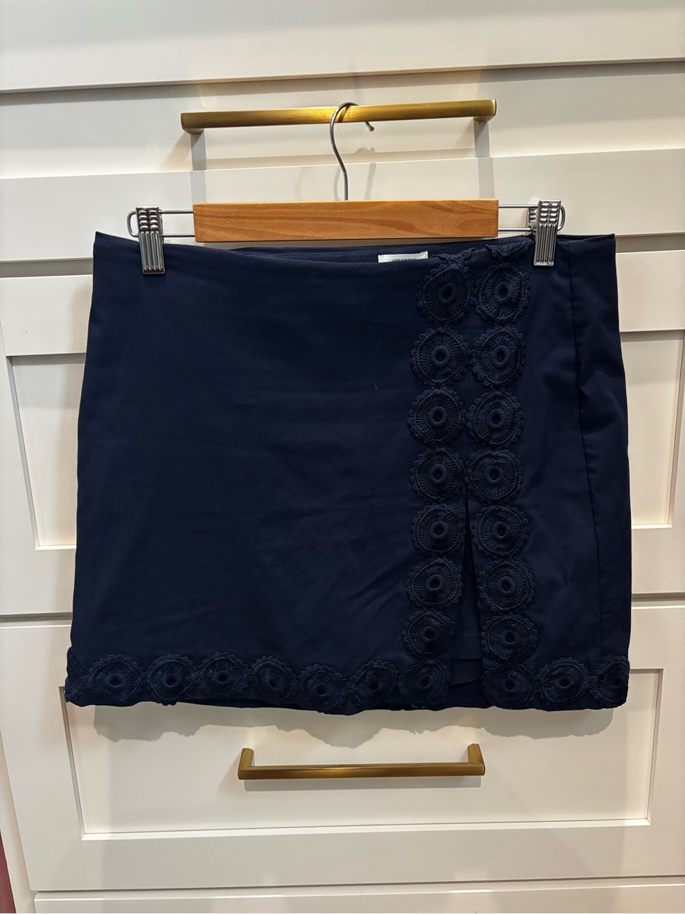 crown & ivy Navy Crochet-Trim Mini Skirt